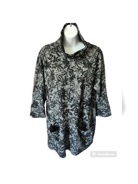 ARTEX Cowl Neck Black Plaid Floral Print Tunic Top Size Medium NWT